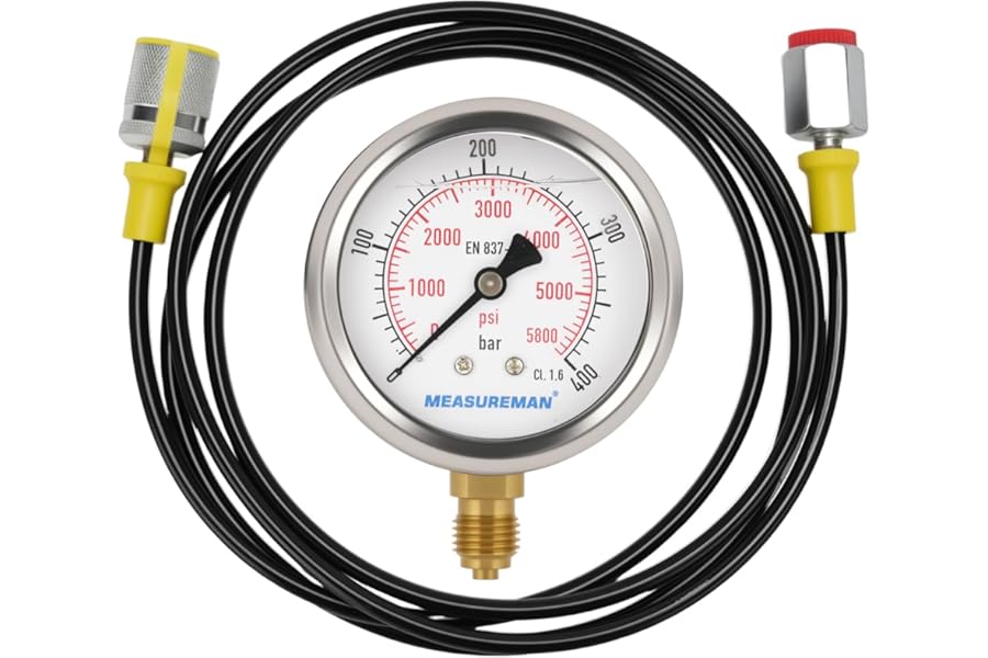 Hydraulic Hose Test Kit, Hydraulic Pressure Gauge Kit, 0-400bar, 1/4"BSP, 1.6M Test Hose