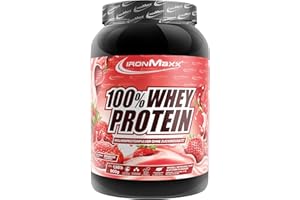‎IRONMAXX IronMaxx 100% Whey Protein Pulver 900g - Strawberry | Cremiger Eiweißshake mit BCAAs & EAAs | High Protein, Low Carb & zuckerarm | Ideal für Muskelaufbau & Fitness