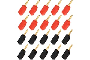 OTOTEC 20 Fiches Bananes Empilables en Cuivre Pur Plaqué Or de 2 Mm 30 Vca-60 Vcc Max. 10 A pour Tests électriques Rouge Et Noir