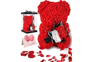 MONKRICT Rose Bear with Bouquet, Handmade Rose Teddy Bear, Best Artificial Decoration Gifts for Wife/Mom/Girlfriend/Daughter, Rose Flower Bear with Gift Box and Love Card, Romantic Gifts for Valentines Day