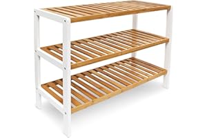 Unibos 3 Tier Shoe Rack - Shoe Storage Organiser, Quick Assembly, Shoe Storage Shelves, 12 Pair of Shoes, 70 x 26 x 55cms, for Closet, Entryway- Natural Bamboo