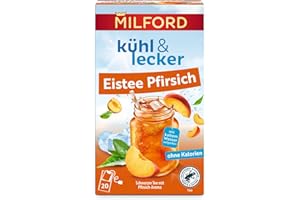 ‎MILFORD Milford kühl & lecker Eistee Pfirsich | Ohne Kalorien | Ohne Zucker | Laktosefrei | Glutenfrei | Vegan | 20 Teebeutel | 50 g