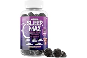 WellBoost Sleep Max Gummies – 5-HTP, CoQ10, L-Taurine, Magnesium, Chamomile, Montmorency Cherry & Vitamin B6 – Soothing Cherry Flavour – Vegan Sleep Supplement (1 Month Supply)
