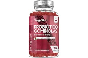 WEIGHTWORLD Probióticos Intestinales en Gominolas, 90 Unidades Sabor Natural a Fresa y Vainilla - Suplemento Alimenticio con 2 Mil Millones de UFC de Bacillus Coagulans y 100mcg de Inulina Prebiótica