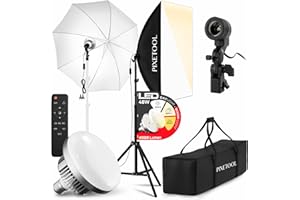 PIXETOOL Set Softbox per Studio Fotografico - 1 Softbox 50x70 cm, Riflettore Umbrello, Luci a LED 4800 Lumen 3000-6000K - Luce Fotografica - Kit di Illuminazione – Lampada Fotografica