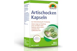 ‎SUNLIFE SUNLIFE Artischocken Kapseln hochdosiert - 1 x 60 Stück - hochwertige Kapseln aus Artischockensaftkonzentrat - gluten-, laktose- & sojafrei - Cholin zur Unterstützung der Verdauung & Leber