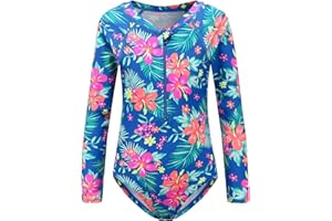 OFIMAN Girls Swimming Costume One Piece Swimsuits Kids Swimwear Long Sleeve Bathing Suit Rash Guard Beach Wear