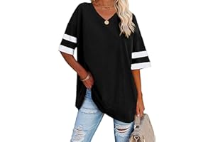 Famulily Women's Casual Half Sleeve V Neck T Shirt Ladies Comfy Oversized Baseball Tshirts Tunic Tops