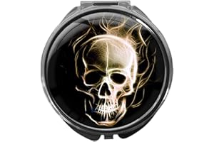 metALUm Pillendose mit Spiegel rund Metall 3 Fächer TOTENKOPF #1190