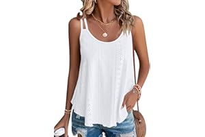 WNEEDU Women's Summer Tank Tops Ladies Sleeveless Vests Tanks Top Loost Fit Casual Shirts Eyelet Embroidery Vest Blouses Cami Camisole