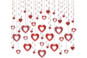 LANMOK 38pcs Cuore Rosso Appese Decorazioni Cuore Rosso Ghirlande Appese 20pz A Forma di Cuore Appeso Stringa 18pz Cuore Turbinii Appeso per Matrimonio Fidanzamento Anniversario San Valentino