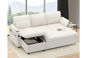 DURASPACE Sofa Bed Sleeper Pull Out 2 In 1 Sectional Sleeper Sofa Couches With Storage,USB, Cup Holder,Pullout Sectional Couches For Apartment Living Room (Boucle White)