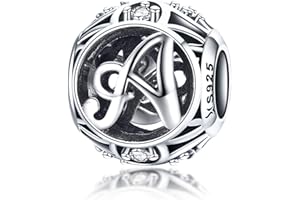 LaMenars Letras Abalorios Charms Originales Plata de Ley 925 Colgantes de Alfabeto A-Z con Circonita Cúbica para Pandora & Europeo Pulseras Brazaletes Collares para Mujer