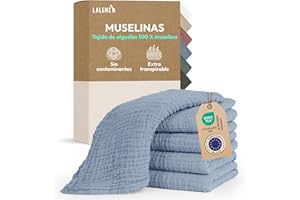 Laleni muselinas bebé algodón 70x70cm 5 uds | gasas para bebés para Piel Sensible | Ideal como Toalla bebé recién Nacido Supersuave y Absorbente | pañales de Muselina | Muselina algodón bebé en Azul