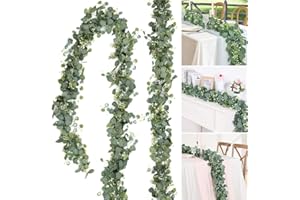 Mineup Girlandy eukaliptusowe, 2 sztuki, 1,8 m, sztuczne girlandy eukaliptusowe, z liśćmi wierzby, zielone liście, białe kwiaty, pnącza eukaliptusa, na tło, wesele, łuk, dekoracja stołu