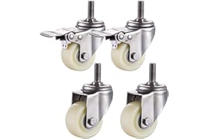 Jolan 4 Piezas,Ruedas De Nailon con Freno,Ruedas Giratorias,Ruedas De Transporte,Pernos M8/M10/M12,Ruedas para Muebles Pesados,Carga De 400Kg,2brakes+2no Brakes,40mm/M8