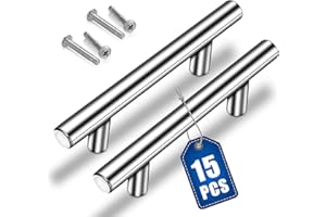 AOKITO 15 Stück Möbelgriffe, Küchengriffe Silber, Hohle Gebürstet Schrankgriffe, Türgriffe aus Edelstahl, mit Schrauben, Bohrlochabstand 128mm, für Schrank Schublade Kleiderschrank Schranktür (200mm)