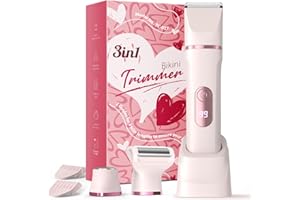 CLEANWISE Rasierer Damen, 3-in-1 Intimrasierer für Frauen, für Körper & Intimbereich mit LED-Anzeige, Damenrasierer elektrisch IPX7, Wiederaufladbar mit USB-Ladestation, Trimmer Damen nass & trocken, Rosa
