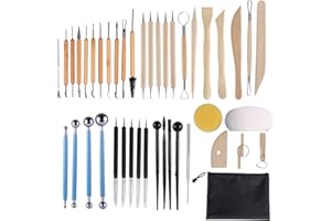 Tallgoo 43pcs Outil de Poterie Sculpture Argile Burin Modelage,Kit d'outils poterie avec Sac de Rangement pour Céramique,Art de Gaufrage,Menuiserie, Artiste DIY