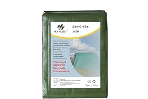 Hanjet grüner Planen PE Abdeckplane 140g/m² wasserdichter, robuster Tarp für Auto Boot, Lastwagen, baustoffe– recycelbar (3 x 5 m)