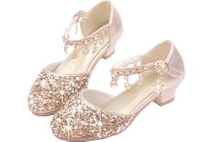 YOGLY Fille Talons Hauts Chaussures de Princesse Paillettes Déguisement Argenté Or Rose Doux Halloween Noël Anniversaire Carnaval Cosplay EU26-38