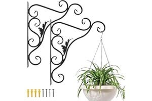 Lewondr Support Plante Mural Balcon, Lot de 2 Rétro Européen Forme de Feuille, Crochet de Suspension en Fer Forgé, pour Lanternes à Paniers avec Vis, Décor Extérieur pour Balcon de Jardin - Noir Peint