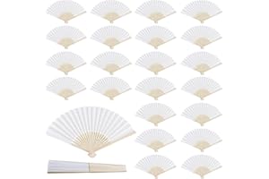 WANDGU 24 Stück Fächer Hochzeit: Elegante Handfächer Weiß, Faltbar Papierfächer, Ideal für Hochzeitsgäste und Dekoration, Bambus & Papier Handfächer Set für Festliche Anlässe, 21 x 37 cm
