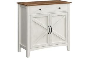 ‎VASAGLE VASAGLE Szafka kuchenna, kredens z szufladami, szafka do przechowywania z drzwiami, regulowana półka, styl wiejski, do salonu, kuchni, jadalni, vintage biało-miodowy brąz BBK341W01