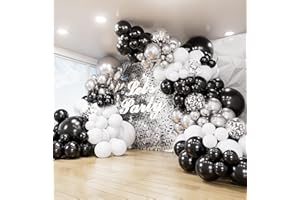 ADEYOO Black White Silver Balloon Arch Kit Garland - 135Pcs Black and White Balloon Arch, Happy New Yaer Balloons for New Year Eve Birthday Baby Shower Wedding Graduation Anniversary Party Decorations