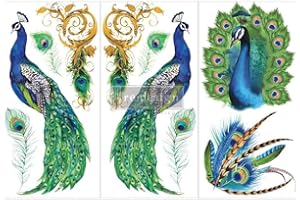 REDESIGN WITH PRIMA Prima Marketing Re-Design - 3 fogli di carta da parati decorativa, 15,2 x 30,5 cm, motivo: pavone paradiso