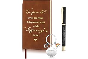 Tenare 3 Pezzi Regalo per Colleghi A6 Taccuini Motivazionali Penna a Sfera Portachiavi con Frasi Regali per Colleghi Donna Dipendenti di Natale Compleanno(Fiero)