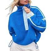 Kumufenc Womens Fleece Half Zip Long Sleeve Oversized Workout Crop Sweatshirts with Pocket