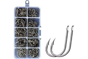 TAHUAON Lot de 600 hameçons de pêche en acier carbone sans ardillon avec boîte en plastique 10 tailles