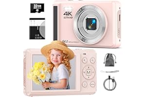 ZMOQNG Digital Camera 4K 64MP Autofocus Cameras with 32GB Card, 16X Digital Zoom Compact Digital Camera with 1200 mAh Battery for Kids Beginners Teenagers