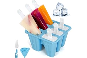 DPSLOOPM Stampi per Gelato, Stampi per Ghiaccioli in Silicone, Riutilizzabili Ghiaccioli Stampol, con Spazzola di Pulizia e Imbuto Pieghevole, Formine per il Cioccolato e il Gelato Fai da Te (Blu, 6 Cavità)