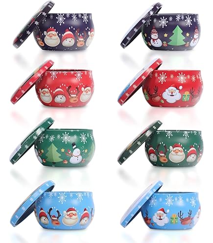 Lot De 12 Petits Pots En Métal Avec Couvercles - 125g, Motif Noël, Pour Bougies, Bonbons, Cadeaux