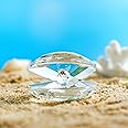 H&D Crystal Glass Figurines Reflective Sea Shell with an Artificial Pearl for Home Decor Wedding Gift
