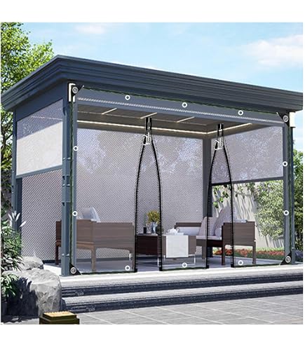 Tenda Per Esterno Telone Trasparente Pannelli Laterali,Veranda Pergola Gazebo Pvc Impermeabile Telone,Impiombatura Telone Con Occhielli,Tende Divisorie,Personalizzabile,W×H-2.8×2.8m(9.2*9.2ft