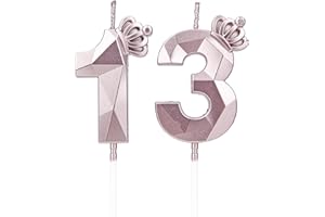 DTXLX Geburtstagskerzen Zahlen 13 mit Krone，3D Kerzen Geburtstag für Kuchen geburtstagsdeko, Geburtstag Kerzen Zahlen, Geburtstagskerzen Kinder für Partys, Hochzeiten, Firmenfeiern, Jubiläen (Rosegold, #13)