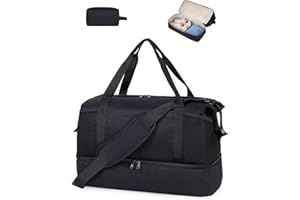 WANDERING NATURE Easyjet Cabin Bag 45x36x20 Underseat Hand Luggage Bag Travel Duffel Bag with Wet Pocket & Shoe Compartment Overnight Holdall for Women and Men 30L, Black (Patent Pending)