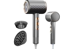 Oskuglin Sèche-cheveux ionique professionnel, 2400 W avec bouton chaud/froid, 3 réglages de température, diffuseur inclus, Léger Sèche-cheveux pour Salon à Domicile Voyage Femme Enfants (Gris)