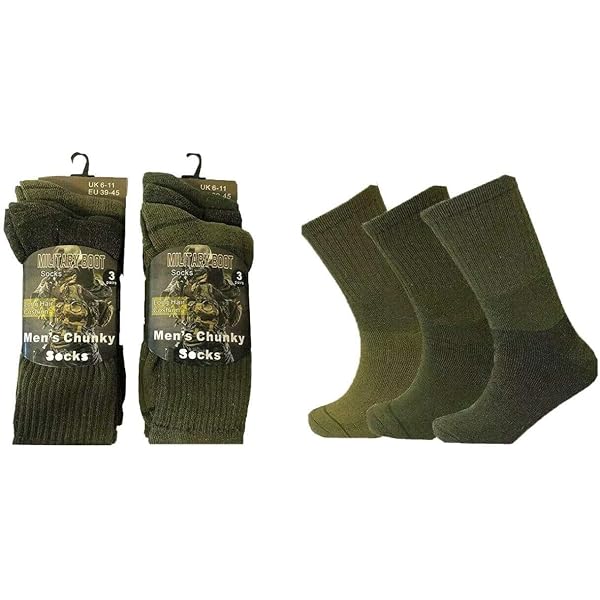 4 Paia Calzini Uomo Verde Militare - Mid Calf Per Trekking E Stivali - Taglie 10-13 E 13-15