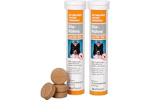 alfavet Dia Tab Röhre 2 x 12 x 5,5 g – Diät-Ergänzungsfuttermittel für Hunde & Katzen – Kautabletten bei Durchfall – Mit Bentonit & pflanzlichen Inhaltsstoffen zur Regulierung der Verdauung