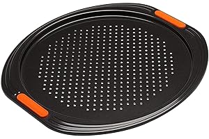 LE CREUSET Toughened Non-Stick Bakeware Pizza Pan - Non Stick Coated Carbon Steel, Black, 33 cm