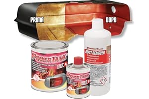 POWER TANK - Trattamento Serbatoio Auto per 50/55 Litri Kit Grande Big 1,3 kg Interno Serbatoi gasolio Benzina Elimina la Ruggine Ripara Protegge Arrugginito da Moto di Auto d'Epoca con Antiruggine