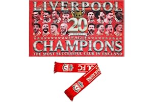 GENERIC Lot de 2 drapeaux de Liverpool Champions 2025, drapeau 90 x 150 cm et écharpe 145 x 15 cm, lot de 2 pièces pour le défilé de célébration du 20e championnat de Liverpool (style 2)