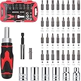 Amazon Basics - Set di cacciaviti magnetici a cricchetto, confezione da 41 pezzi, Metallizzato Rosso/Argento/Nero