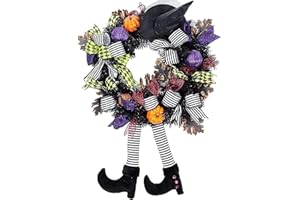 Vothen Decorazione Ghirlanda per Porta di Halloween, Decorazioni Ghirlanda di Halloween Gamba Vintage di Strega di Halloween,Ghirlanda Decorativa con Foglie di Acero di Zucca per Leg Wreath Horror