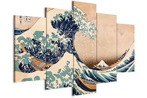 murando - Tableau décoratif oriental 200x100 cm - Impression sur toile colorée - Décoration murale - Artistique classique vagues bleues inscriptions de la mer du japon rétro vintage p-B-0009-b-m