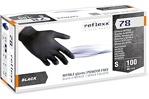Reflexx R78 Guanti in Nitrile, Senza Polvere, Taglia S, Neri (Confezione da 100 Pezzi)
